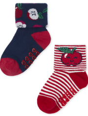 Toddler Girls Apple Turn Cuff Socks 3-Pack