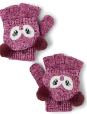 Girls Owl Hat And Mittens Set