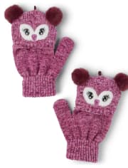 WonderKids Toddler Girls Owl Hat & Mittens Set-Multi Color-Ages 2-4