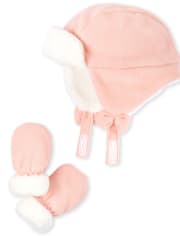 Baby Girls Trapper Hat And Mittens Set