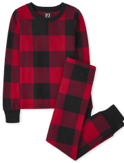 Unisex Kids Matching Family Thermal Buffalo Plaid Snug Fit Cotton Pajamas