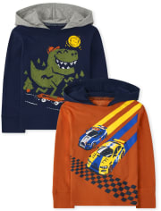 Toddler Boys Dino Racecar Hooded Top 2-Pack