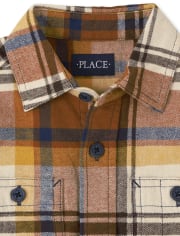 Boys Matching Family Plaid Flannel Poplin Button Up Shirt
