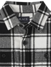 Boys Matching Family Buffalo Plaid Flannel Poplin Button Up Shirt