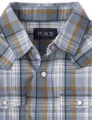 Boys Plaid Poplin Button Up Shirt