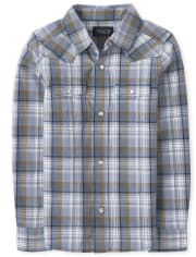 Boys Plaid Poplin Button Up Shirt