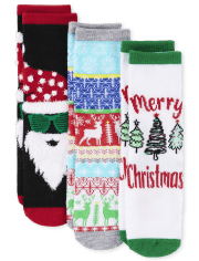 Unisex Toddler Matching Family Santa Crew Socks 3-Pack