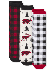 Unisex Adult Matching Family Buffalo Plaid Crew Socks 3-Pack
