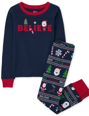 Unisex Kids Matching Family Believe In Santa Snug Fit Cotton Pajamas