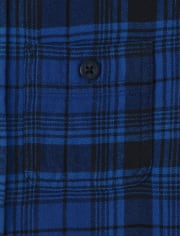 Boys Plaid Flannel Button Down Hoodie Top