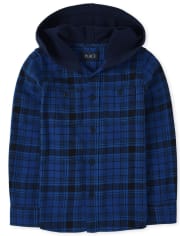 Boys Plaid Flannel Button Down Hoodie Top