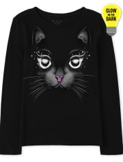 Camiseta con estampado de gato resplandeciente para niñas