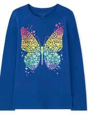 Camiseta con estampado de mariposa arcoíris para niñas