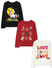 Paquete de 3 camisetas navideñas para niñas