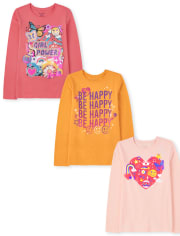 Paquete de 3 camisetas con estampado de emoticonos para niñas