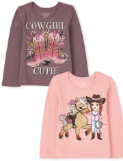 Pack de 2 camisetas con estampado de vaquera para bebés y niñas pequeñas