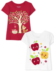 Paquete de 2 camisetas con estampado de Apple para niñas pequeñas