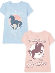 Paquete de 2 camisetas con estampado de caballos para niñas