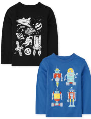 Baby And Toddler Boys Space Robot Graphic Tee 2-Pack