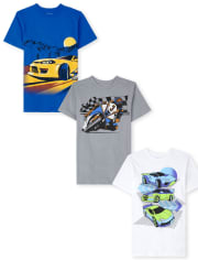 Paquete de 3 camisetas con gráfico de vehículo para niños