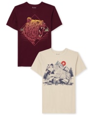 Pack de 2 camisetas con estampado de animales para niños