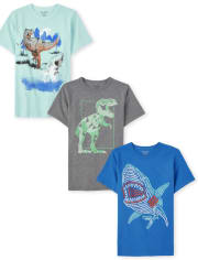 Paquete de 3 camisetas con estampado de animales para niños