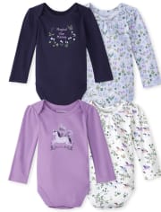 Baby Girls Unicorn Bodysuit 4-Pack