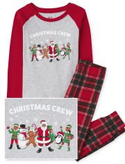Unisex Kids Matching Family Christmas Crew Plaid Snug Fit Cotton Pajamas