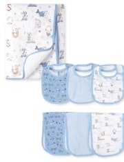 Conjunto de 7 piezas de babero y manta de animales para bebé niño