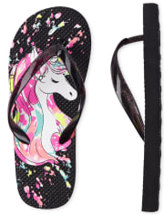 Chanclas con diseño de salpicaduras de pintura de unicornio para niña y chanclas con mariposa arcoíris, paquete de 2