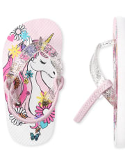 Toddler Girls Floral Unicorn Flip Flops And Rainbow Ombre Flip Flops 2-Pack