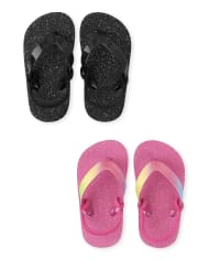 Toddler Girls Glitter Flip Flops 2-Pack