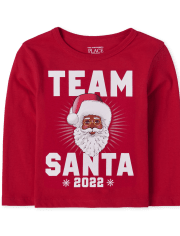 Camiseta unisex con gráfico de Papá Noel del equipo familiar a juego para bebés y niños pequeños