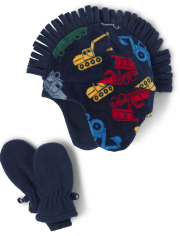 Toddler Boys Construction Hat And Mittens Set