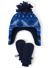 Ensemble chapeau et mitaines Dino Fairisle pour tout-petit garçon