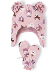 Toddler Girls Animal Hat And Mittens Set