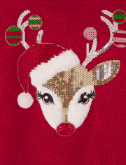 Baby And Toddler Girls Sequin Reindeer Sweater Dress