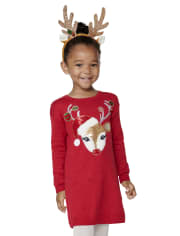 Baby And Toddler Girls Sequin Reindeer Sweater Dress