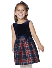 Toddler Girls Plaid Knit To Woven Dress