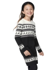 Girls Reindeer Fairisle Sweater Dress