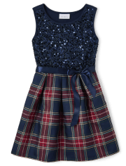 Girls Sequin Plaid Dress