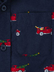 Camisa con botones de popelina con diseño de camión navideño para bebés y niños pequeños