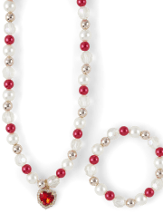 Girls Heart Beaded Necklace And Bracelet 2-Piece