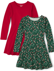 Girls Candy Cane Everyday Dress 2-Pack