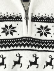 Boys Reindeer Fairisle Half Zip Mock Neck Sweater