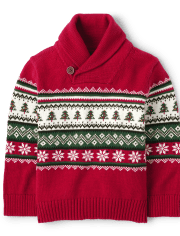 Toddler Boys Snowflake Fairisle Shawl Neck Sweater