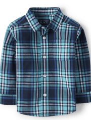 Camisa con botones de popelina a cuadros para bebés y niños pequeños