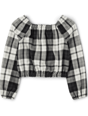 Girls Plaid Smocked Top