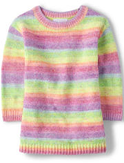 Vestido estilo suéter con rayas de arcoíris para bebés y niñas pequeñas