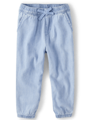 Baby And Toddler Girls Chambray Pull On Jogger Pants